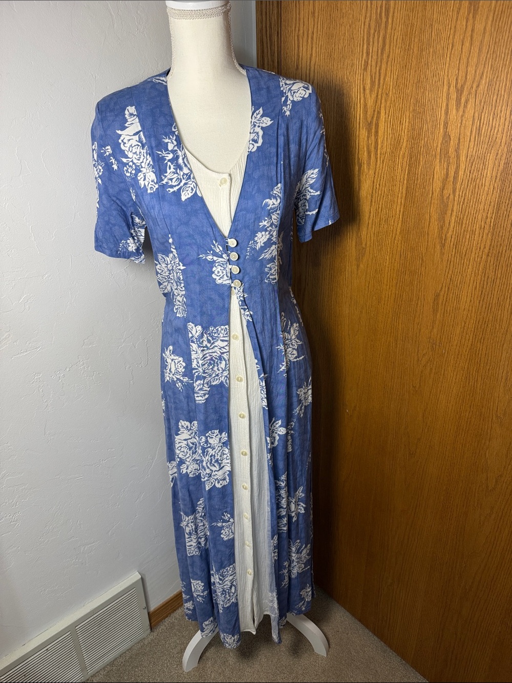 Styleworks blue & white floral button up dress 4/6